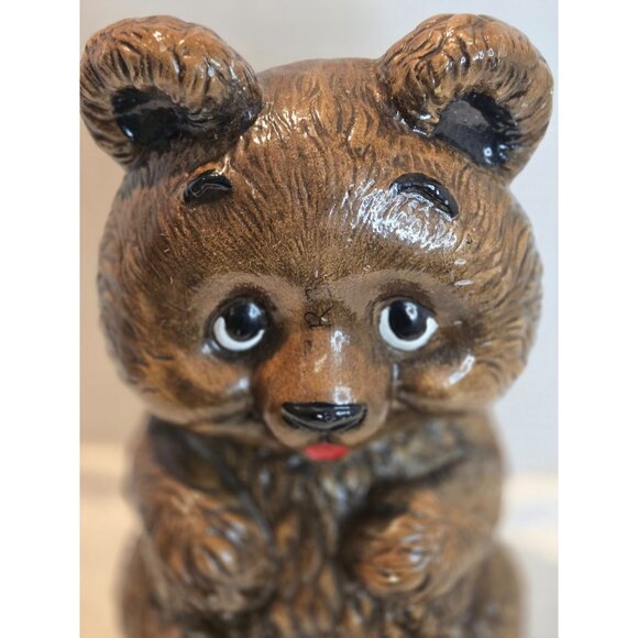 Vintage Brown Teddy Bear Ceramic Coin Bank 11.5” Hand Painted w Brown Eyes Super - Picture 2 of 7